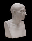 photo of plaster cast sculpture of male head of Cicero with squared bust on a black background
