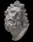 Photo of a plaster cast of the Laocoon mask on a black background