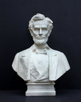 image of a plaster sculpture bust of man, namely Abraham Lincoln, on a gray background