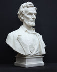 image of a plaster sculpture bust of man, namely Abraham Lincoln, on a gray background