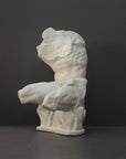 image of a plaster sculpture of nude male torso on a gray background