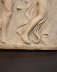 detail of Photo of sculpture of 2 figures marching with musical instruments on a black background
