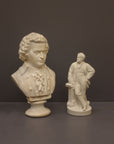 image of a plaster statue of a bust of wagner and mozart on a gray background