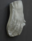 Photo of a plaster hand on a gray background