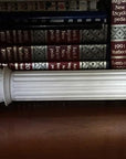 Photo of plaster cast sculpture of Greek half column on a wooden bookshelf with old dictionaries