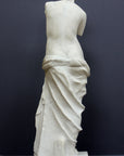 Photo of plaster cast sculpture reproduction of Venus de Melo, back view, on a grey background