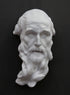 photo of plaster cast of the male face of Saint Andrew with long beard on gray background