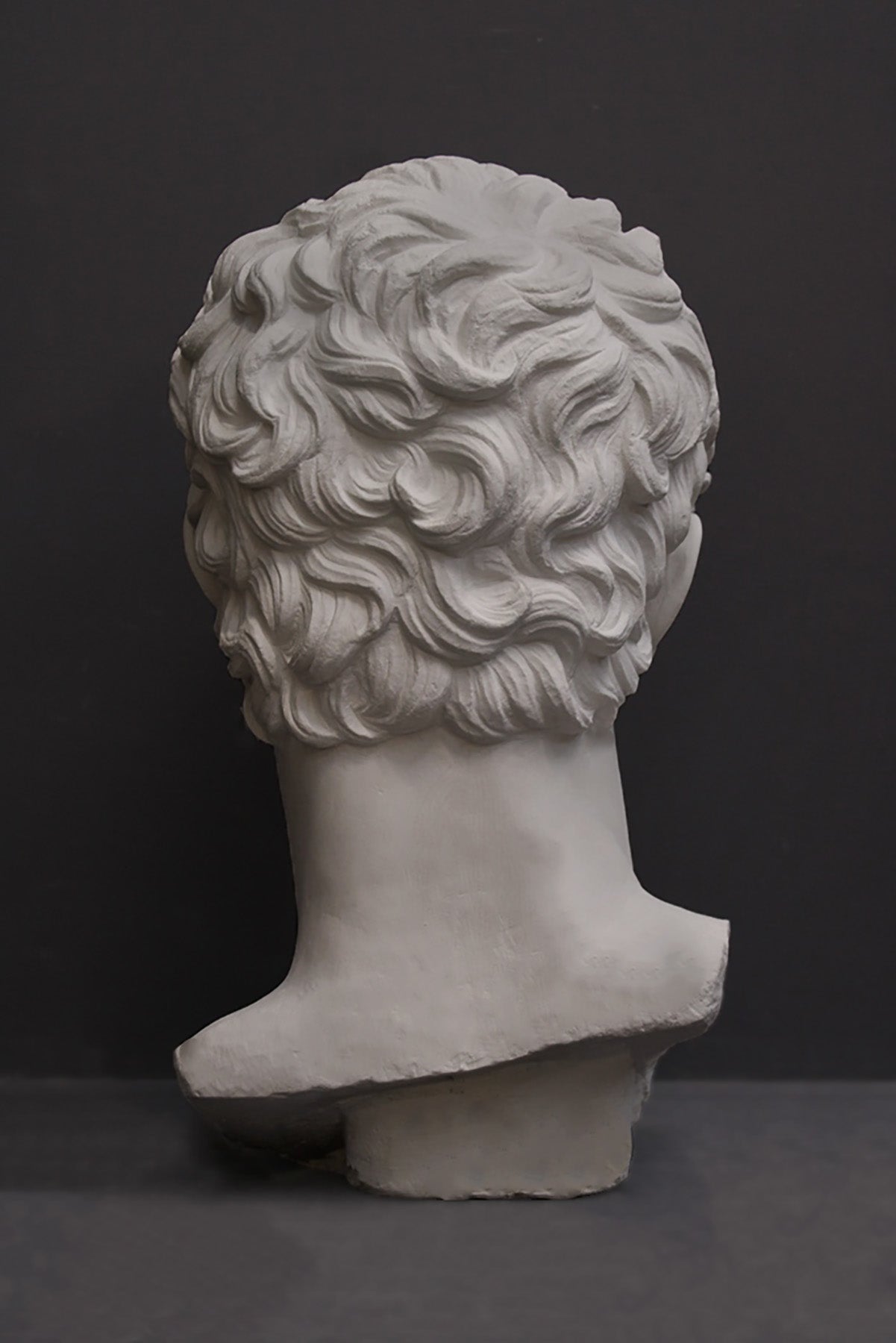 image of a plaster statue of a bust of augustus caesar on a gray background
