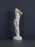 image of a plaster statue of a nude female figure, namely Phryne, on a gray background