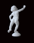 Photo of a sculpture of a cherub on a black background
