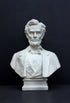 image of a plaster sculpture bust of man, namely Abraham Lincoln, on a gray background