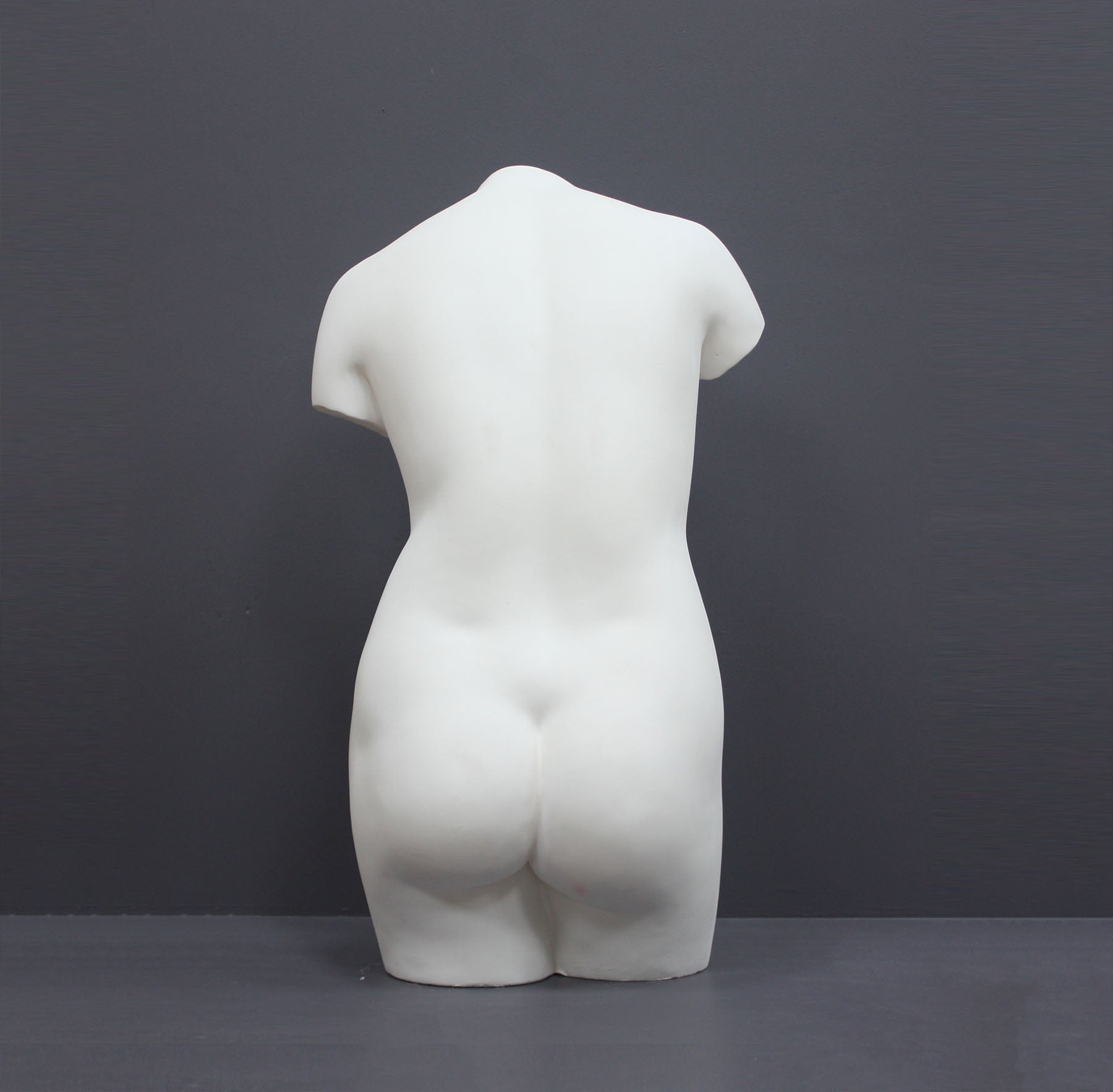 Image of a plaster statue as a bust of venus on a grey background
