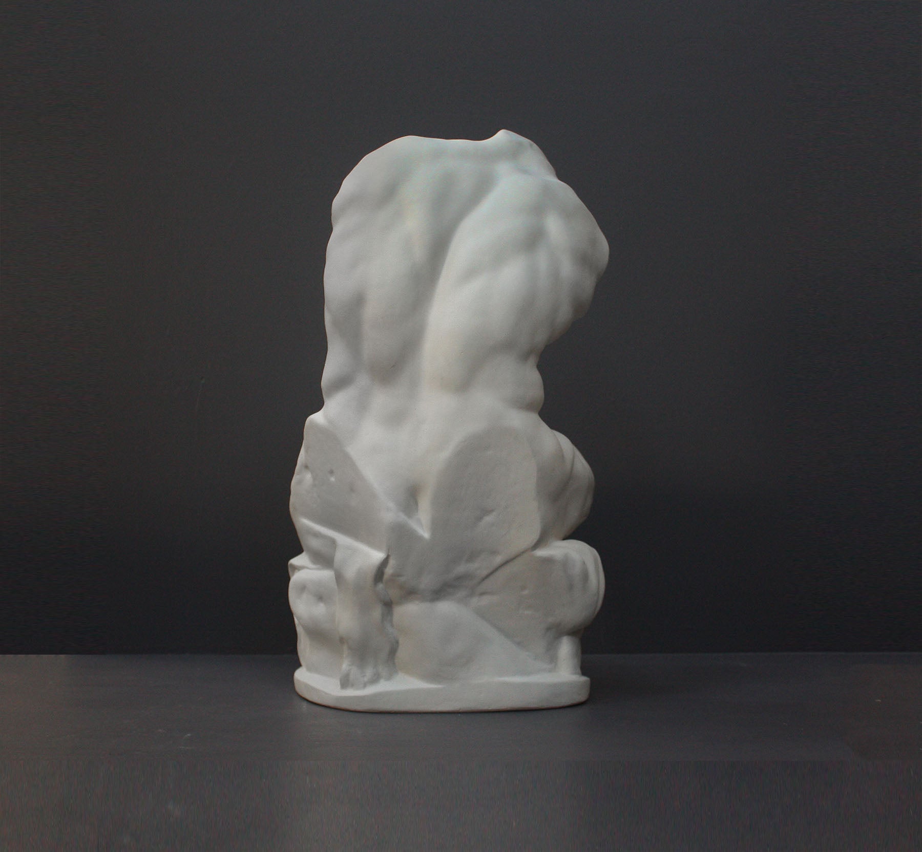 image of a plaster statue of a bust of a belvedere torso on a gray background