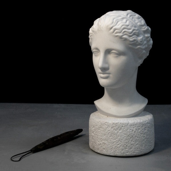 Photo of Plaster Cast sculpture bust of goddess Hebe on a gray and black background