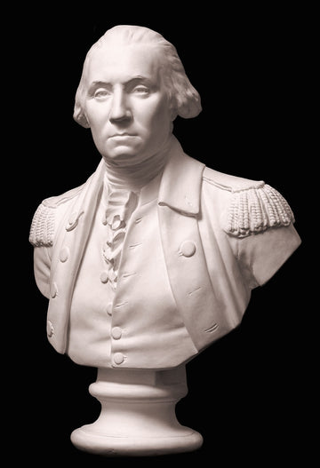 Photo of plaster cast sculpture of male bust on black background