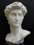 Photo of plaster cast sculpture of head from Michelangelo's David statue on a black background